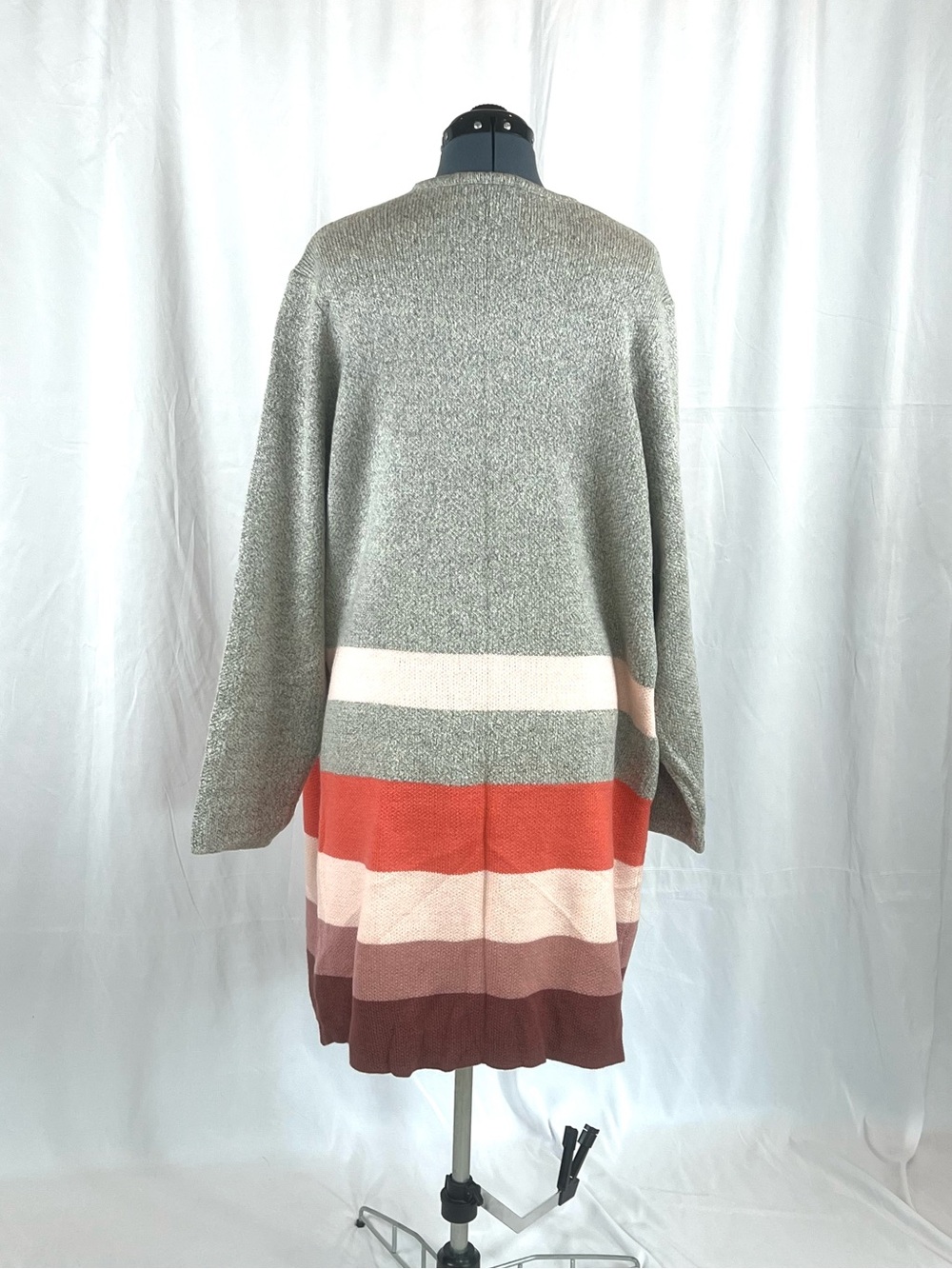 EVRI Plus Size 4X Colorblock Open Front Long Cardigan Gray/Pink/Rust/Brown 951 - Picture 2 of 5